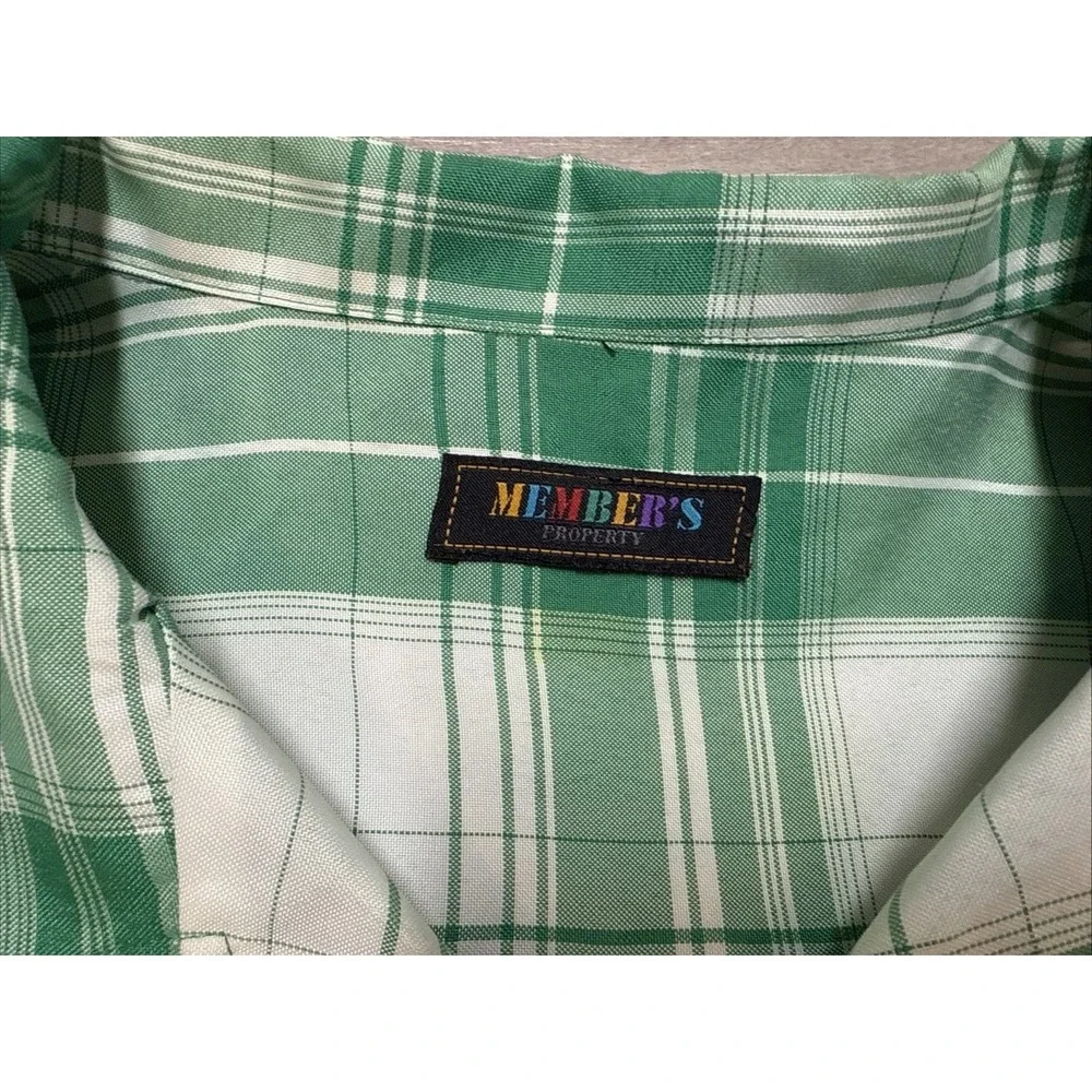 VTG Y2K Member's Property Green & White Plaid Short Sleeve Button Down Shirt XXL